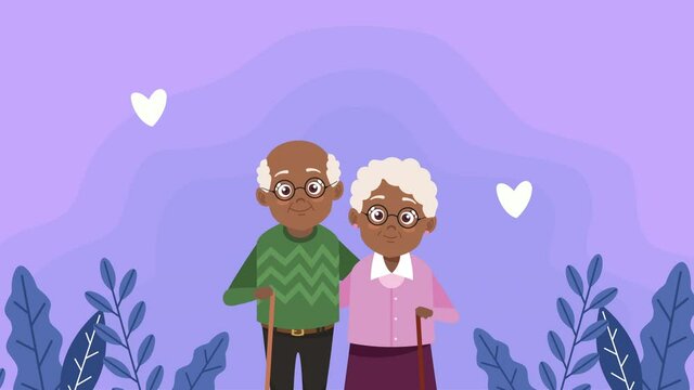 happy grandparents day card with afro old lovers couple