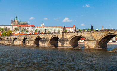 Fototapeta premium Panoramic view of Old Prague with Charles Bridge