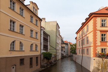 Fototapeta na wymiar Prague street view, colorful old living houses