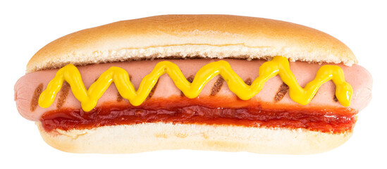 Hot dog with mustard isolated on white background. Clipping path