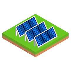 isometric solar panel on green grass, modern alternative sustainability and eco-friendly energy