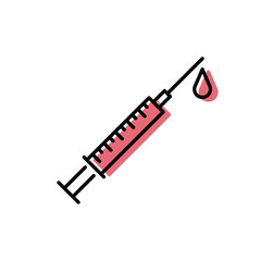 Medical syringe color vector icon. Injection, vaccination symbol. 