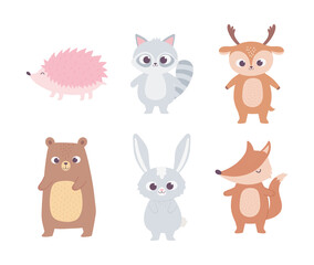 cute cartoon animals little bear raccoon deer rabbit fox and hedgehog