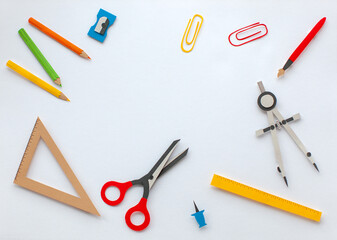 Back to school. Education tools on white background. 
