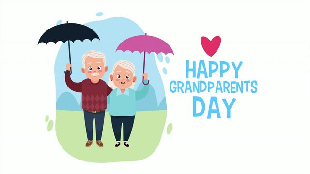 happy grandparents day card with old lovers couple in the camp