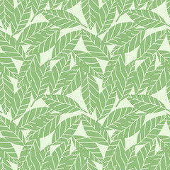 Naklejka na ściany i meble Random seamless pattern with green leafs on white background. Botanic backdrop.