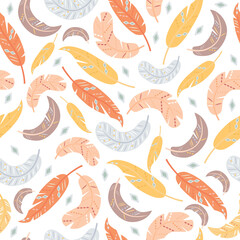 vector seamless pattern with feathers. in the style of boho. air motives. bird ornaments