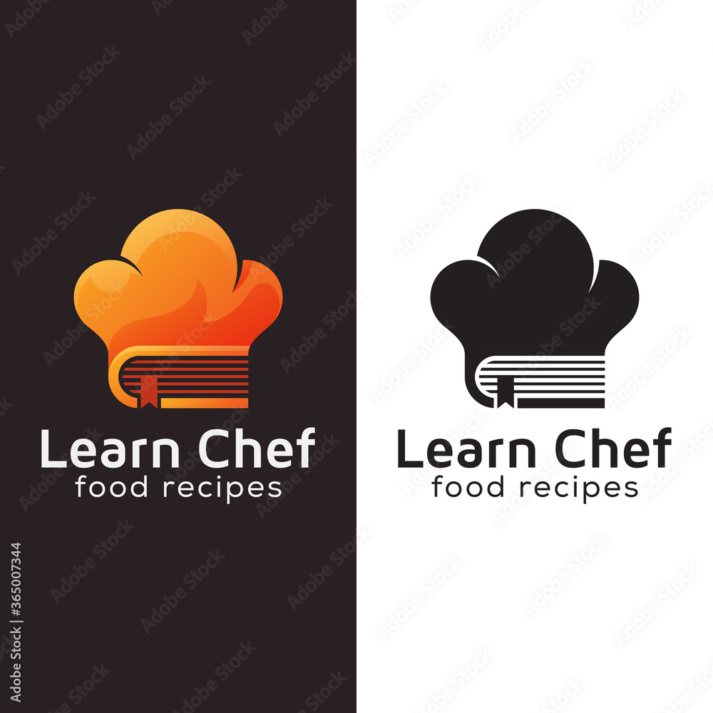 Wall mural learn chef logo, book chef, food recipes gradient logo with black version