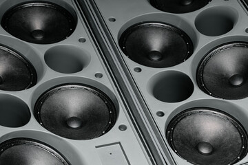Stereo column of modern audio system close up