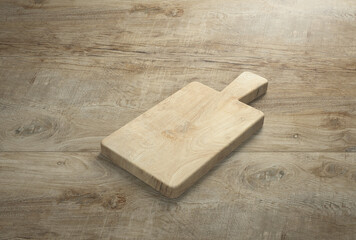 rustic wooden cutting board on table top as template -  3D Illustration