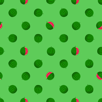 Seamless vector pattern of watermelons. Illustration in cartoon style. Decorative bright fruits for your design of textiles, t-shirts, banners, fabrics, backgrounds. Stylized summer juicy print.
