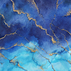 blauer marmor mit goldenen glitzeradern abstrakter hintergrund, gefälschte steinstruktur, bemalte künstlich marmorierte oberfläche, modemarmorillustration © wacomka