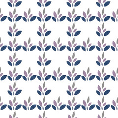 Geometric ornamet leaves seamless pattern on white background. Botanical wallpaper.