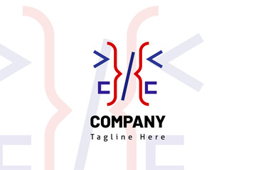 two face people with coding illustration logo template