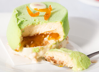 tasty pistachio cake with caramel cream
