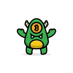 cartoon cute green monster with money sign on her eye