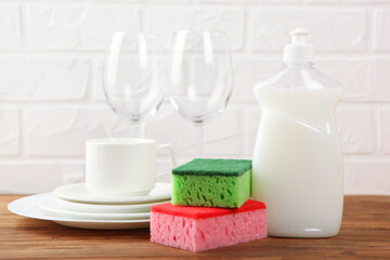 dishwashing liquid on the table. minimalism, space for text
