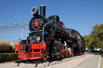 Fototapeta premium Locomotiv Ea 3215 (1944). Ruzhino station (Lesozavodsk), Primorsky Krai, Russia.