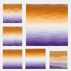 Abstract waves background collection. Curves in purple orange colors. Captivating vector illustration.