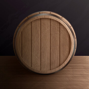 Wooden Barrel Realistic Composition