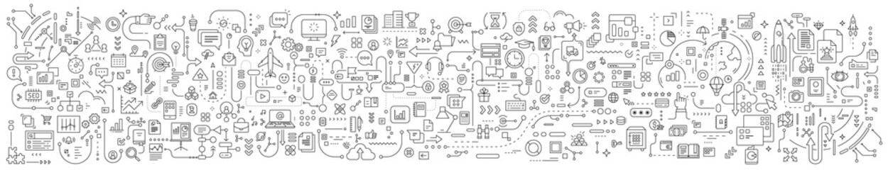 Vector abstract technology illustration of connected business icon on white background.