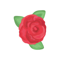 red rose with leaves icon, detailed style