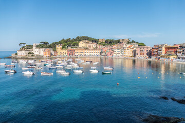 Panoramic aerial view of the Bay of Silence in Sestri Levante