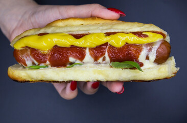 
Photos of a bun with sausage and ketchup
