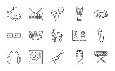 Obraz premium Music instruments line style icon set vector design