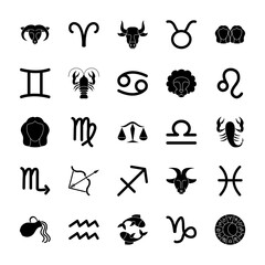 astrology signs and symbols icon set, silhouette style