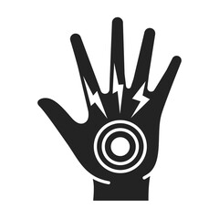 Acute hand pain black glyph icon. Sprain, injury. Isolated vector element. Outline pictogram for web page, mobile app, promo