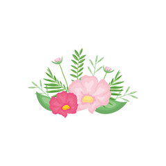 decorative pink flowers and leaves, detailed style