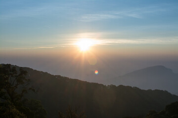 Sunrise with fog and cloud at Kew Mae Pan ,Doi Inthanon National Park, Thailand.