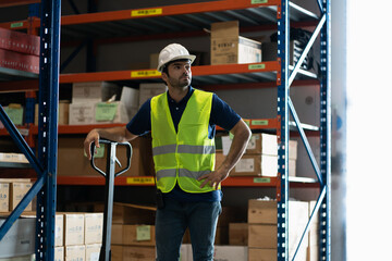industrial worker in factory, worker man working in warehouse stock checking. suppervisor team...