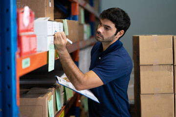industrial worker in factory, worker man working in warehouse stock checking. suppervisor team...