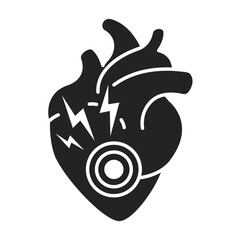 Heart attack black glyph icon. Disease of the human internal organ. Health problem. Sign for web page, mobile app, banner