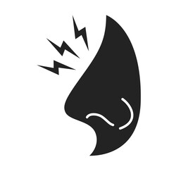 Acute nose pain black glyph icon. Runny nose. Health problem. Sign for web page, mobile app, banner