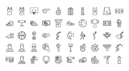 basketball line style icon set vector design