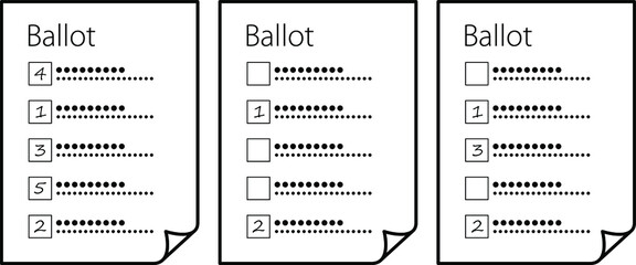 Voting slip / ballot paper for choosing a number of candidates by indicating / ranking preferences.