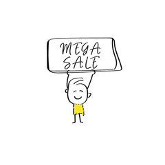 vector of man holding placard of MEGA SALE