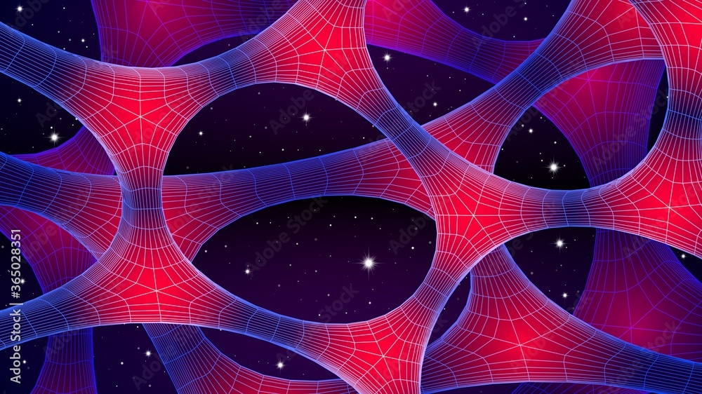 Poster Abstract technology background with connected cells and lightened cores. Biotechnology and science frontier concept