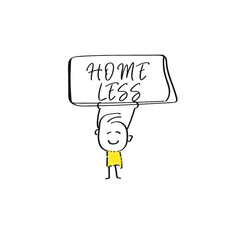 vector of man holding placard of HOME LESS