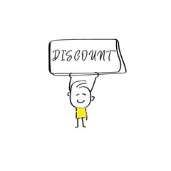 vector of man holding placard of DISCOUNT