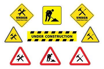 Under construction sign collection. Nine construction signs drawing by illustration