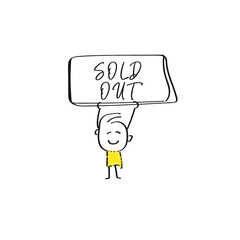vector of man holding placard of SOLD OUT