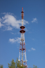 TV radio tower on blue sky background