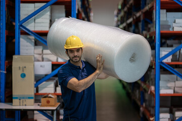 industrial worker in factory, worker man working in warehouse stock checking. suppervisor team...