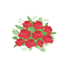 roses and leaves bouquet icon, detailed style
