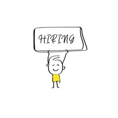vector of man holding placard of HIRING