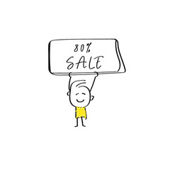 vector of man holding placard of 80% SALE